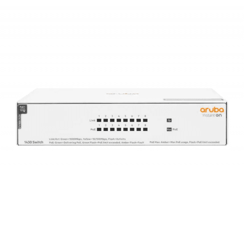 SWITCH HPE ARUBA R8R46A INSTANT ON 1430 CON 8 PUERTOS POE CLASE 4 RJ45 10/100/1000 MBPS NO ADMINISTRABLE
